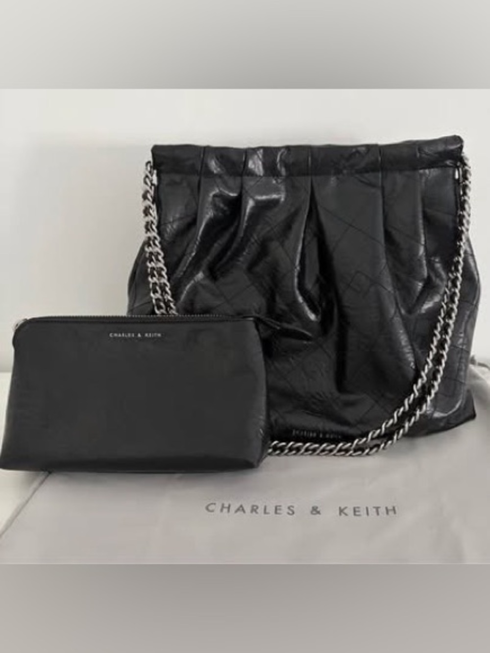 Charles & Keith Duo Double Chain Hobo Bag - Large, Black